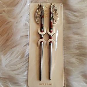 Silver leaf hair sticks